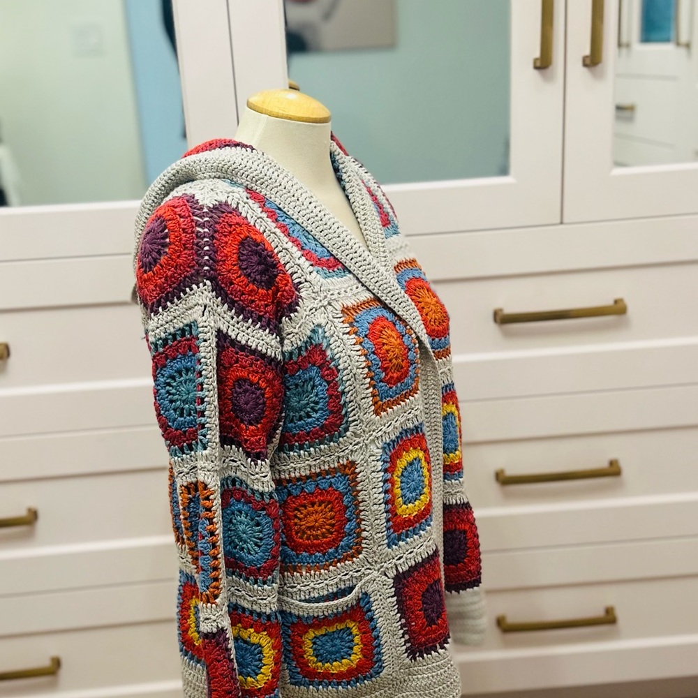 Johnny Was Yvonne Crocheted hooded cardigan with pockets. Like New.